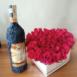 Love sharped box and wine