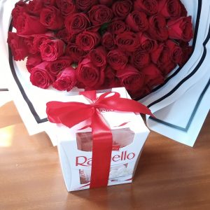 Red bouquet and chocolate