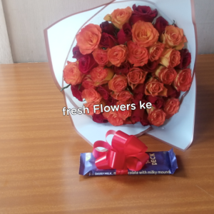 fresh bouquet and chocolate