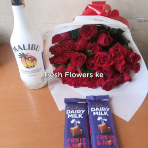 Birthday Flowers wine and chocolates