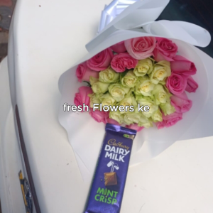 Vibrant mixed flowers and chocolate