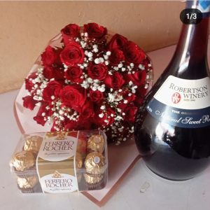 Lovely flowers wine and chocolates MO moo