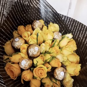 Yellow roses with ferrero chocolate