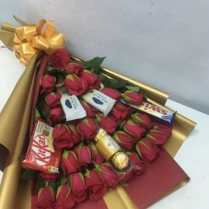 Flat bouquet and chocolates