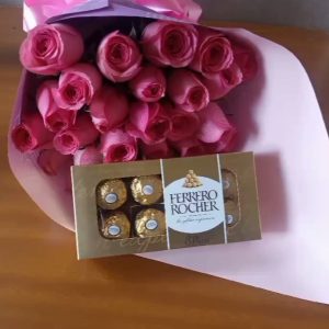 Pink roses and ferrero chocolate