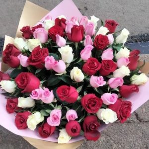 Red pink and white roses