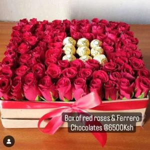 Box of red and ferrero chocolate