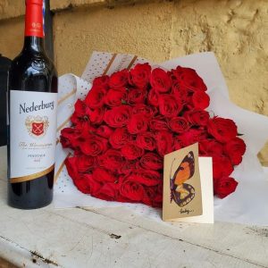 Red bouquet and wine