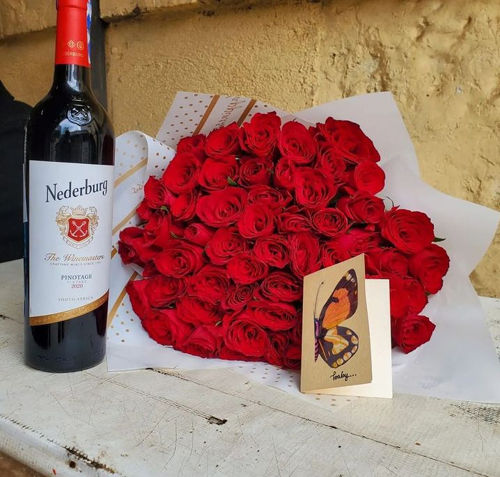 Red bouquet and wine
