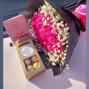 Birthday Pink bouquet and ferrero chocolate