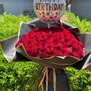 80stem roses and a birthday balloon