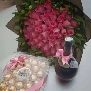 Romantic bouquet wine and ferrero chocolate